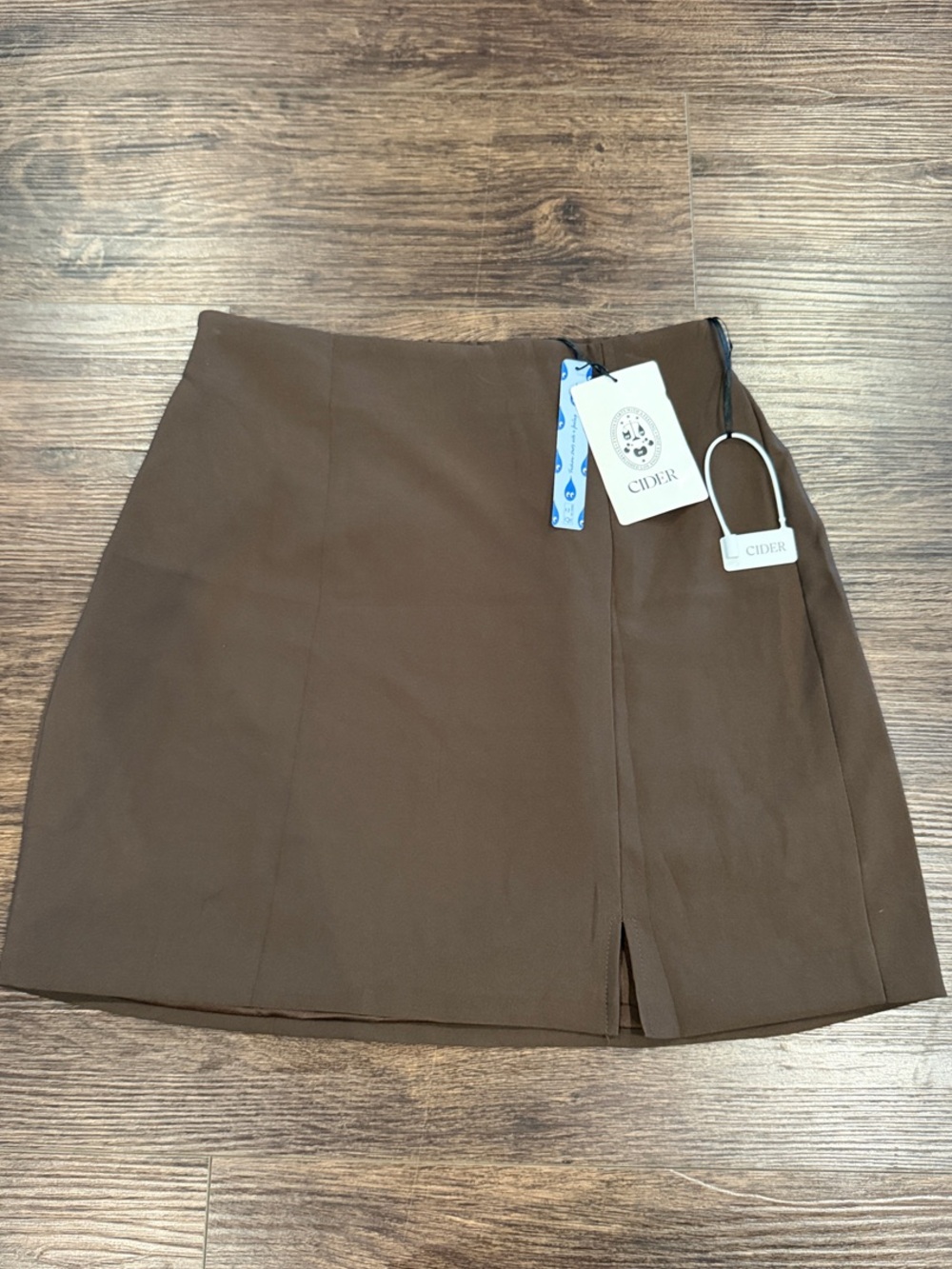 Cider Chocolate Brown A-Line Mini Skirt with Front Vent
